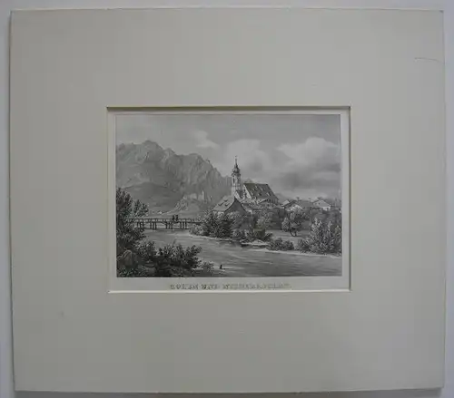 Hohen- und Niederaschau Orig Lithographie Gustav Kraus 1837 Chiemgau