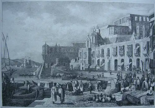 Hafen La Valetta Malta  Orig. Lithografie 1840