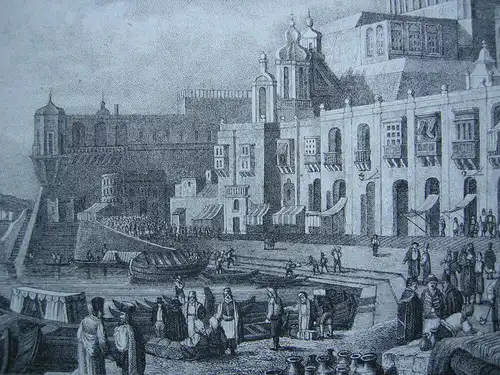 Hafen La Valetta Malta  Orig. Lithografie 1840