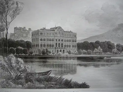 Schloss Leopoldscron Salzburg Orig. Stahlstich C. Huber 1847