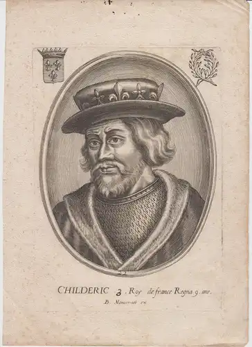 Childeric Childerich (+481) König Frankreich Roi de France Orig Kupferstich 1700