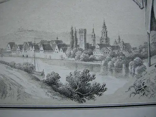 Württemberg Souvenirblatt kolor getönte Lithografie Ansichten Trachten 1860