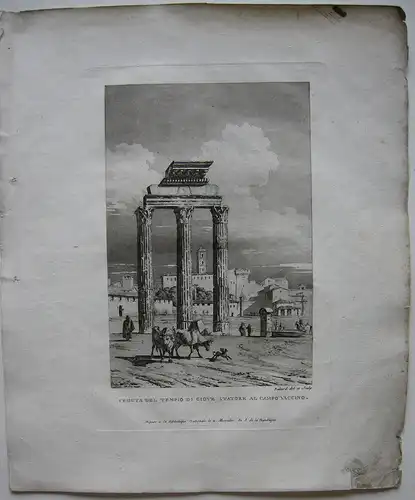 Louis-P Baltard (1764-1846) Tempio di Giove Statore Orig Aquatinta 1806 Italia