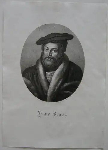 Hans Sachs (1494-1576) Dramatiker Reformator Orig Lithografie Lanzedelly 1825