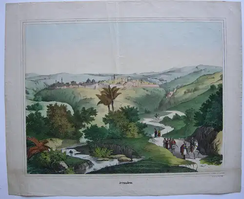Jerusalem Gesamtansicht aus der Ferne Orig Farblithografie scholz 1850