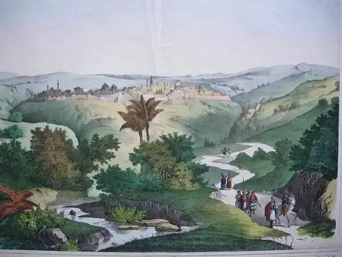 Jerusalem Gesamtansicht aus der Ferne Orig Farblithografie scholz 1850