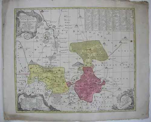 Seutter Dahme Jüterbog Querfurt Brandenburg kol Kupferstichkarte 1730 Lotter