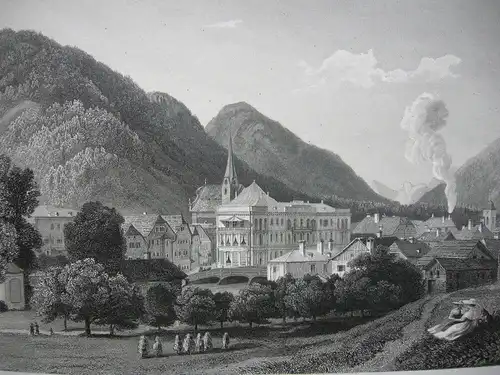 Bad Ischl Ansicht vom Prater aus Oberösterreich Orig. Stahlstich J. Riegel 1847