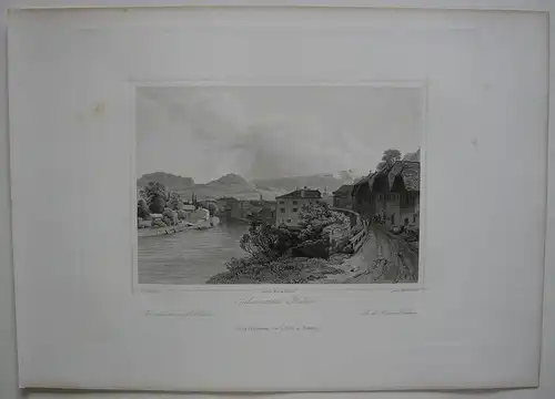 Salinenstadt Hallein Gesamtansicht Salzburg Orig. Stahlstich Hablitschek 1847