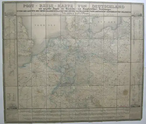 Hanser Post- und Eisenbahn-Reisekarte Deutschland kolor Orig Stahlstich 1870