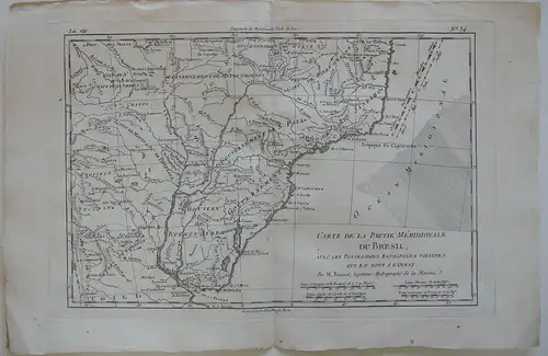 Brasil Partie Meridionale Orig Copperplate map R. Bonne 1780 Brasilien