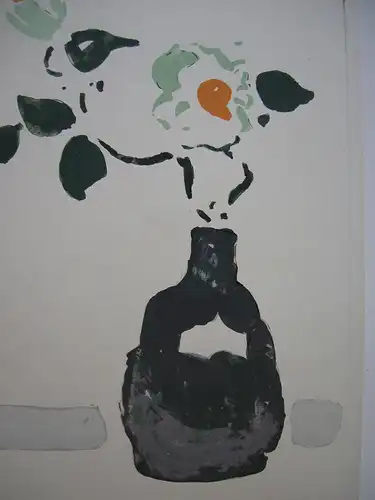 Oskar Koller Blumen in Vase Orig Farblithographie signiert 1977 aquarelliert
