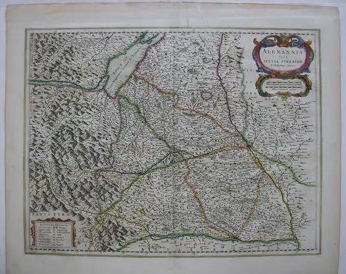 Oberschwaben altkolor Orig Kupferstich Hondius Amsterdam, 1635 Bodensee