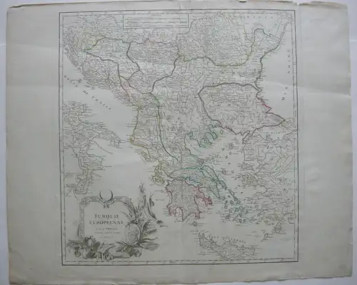 Europäische Türkei Kolor Kupferstichkarte 1755 Osmanisches Reich Griechenland