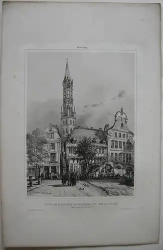 Hamburg Turm St. Jakob Ende 15. Jahrh. Orig. Lithografie um 1840 Durand