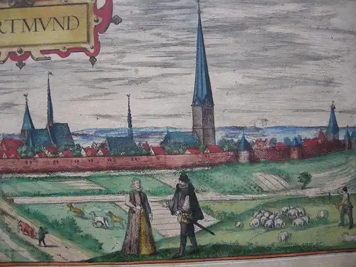 Dortmund Gesamtansicht altkolorierter Kupferstich Braun Hogenberg 1575
