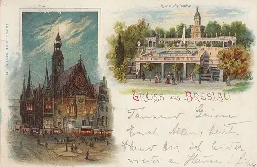 Ak Breslau Wroclaw Rathaus Liebichshöhe Polen Schlesien Slask Litho 1900