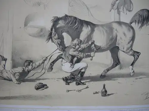 Pferde-Launen kolor Orig Lithografie Tony Strassgschwandtner 1860