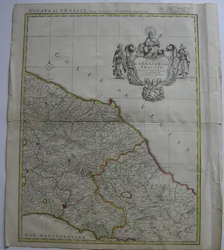 Italia Toscana Estats l'Eglise et Toscane Orig Kupferstichkarte mortier 1720