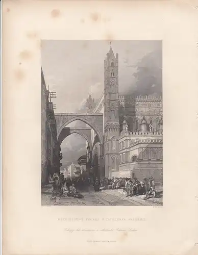 Palermo Sicilia Italia Palazzo Cathedral Orig Steel engraving 1850 Leitch