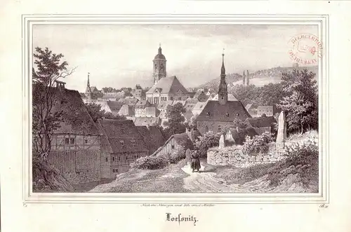 Loessnitz Radebeul Dresden Kreidelithographie von C. Müller 1840 Sachsen