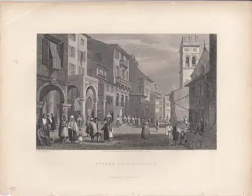 Korfu Griechenland Greece Strada Reale Orig Steel engraving 1850 S. Prout Findon