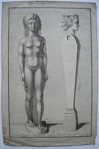 Ägyptische Göttin Hermen-Säule Terme Grenzstein Orig Kupferstich um 1800 Antike