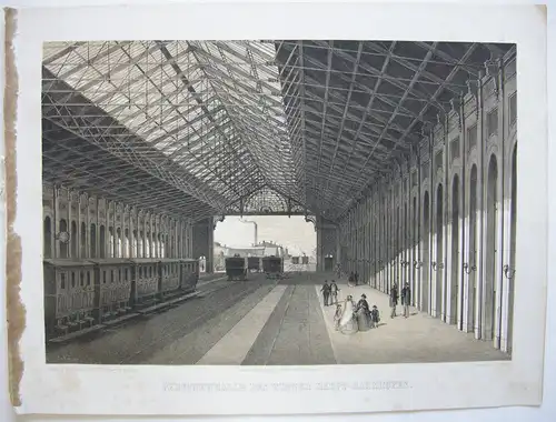 Kaiserin Elisabeth-Westbahn Bahnhof Wien Halle getönte Orig Lithografie 1860