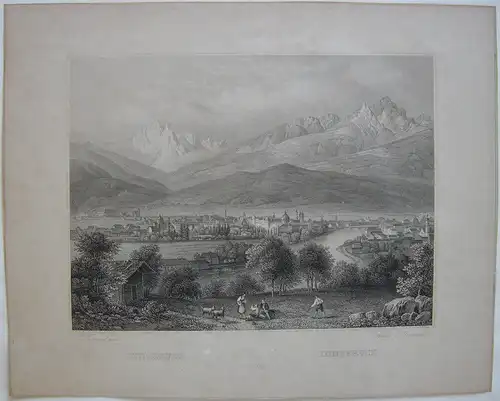 Innsbruck gegen Süden Tirol Österreich Orig. Stahlstich 1840 C. Frommel
