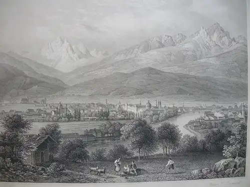 Innsbruck gegen Süden Tirol Österreich Orig. Stahlstich 1840 C. Frommel