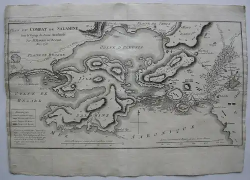 Griechenland Plan Schlacht v Salamis Kupferstichkarte Bocage 1785 Antike Hellas