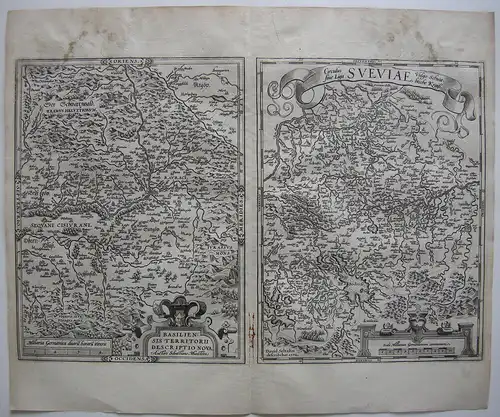 Basel Schweiz Baden Württemberg 2 Orig Kupferstichkarten Ortelius 1572