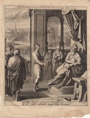 Joseph deutet Traum des Pharao Genesis Bibel Orig Kupferstich 1710