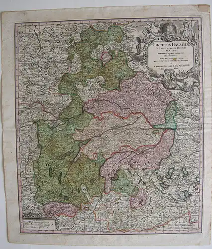 Bayern altkolor Orig Kupferstichkarte Matth. Seutter 1742 prächtige Kartusche