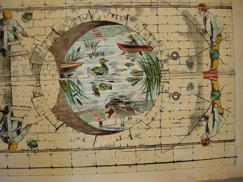 Spielplan Laufspiel Angler am Teich Orig Chromolithografie 1890 Unterhaltung