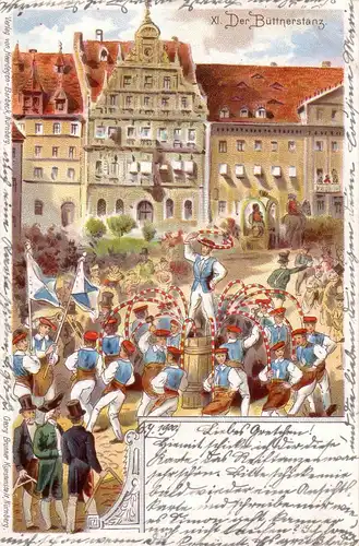 AK Nürnberg Der Büttnerstanz Mittelfranken  Litho gel 1900 Bayern