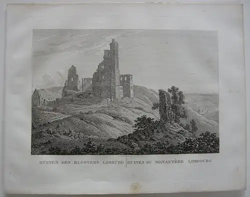 Ruinen Kloster Limburg Orig Kupferstich J. Roux 1822 Rheinland Pfalz