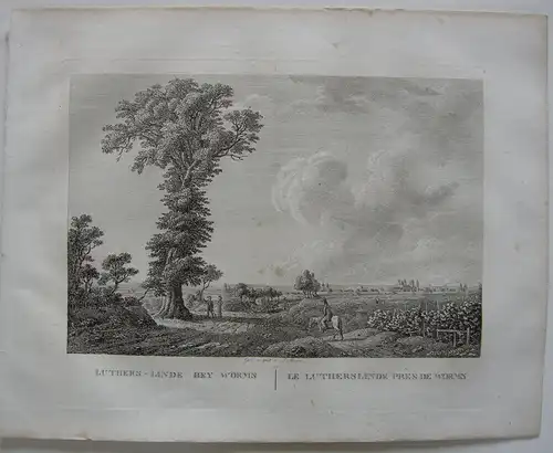 Luthers Linde bei Worms  Orig Kupferstich J. Roux 1822 Rheinland Pfalz