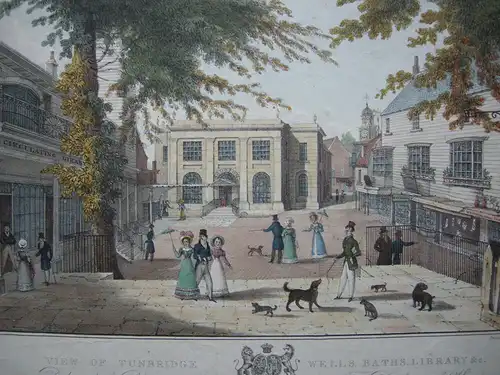 View of Tunbridge Wells Kent Baths Library Orig Lithografie 1827 England