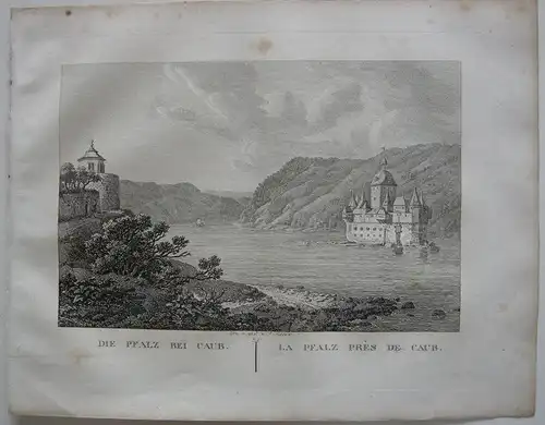 Pfalz bei Kaub Rhein Orig Kupferstich J. Roux 1822 Rheinland-Pfalz