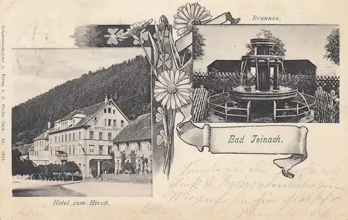AK Bad Teinach-Zavelstein Calw Schwarzwald Hotel Hirsch Brunnen gel 1904