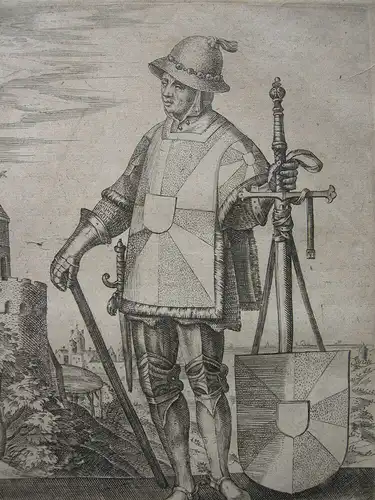 Robert le Frison (1033-1093) Graf v Flandern Orig Kupferstich Pieter Balten 1580