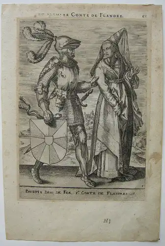 Balduin I. (+ 879) Baudouin Graf v Flandern Orig Kupferstich Pieter Balten 1580