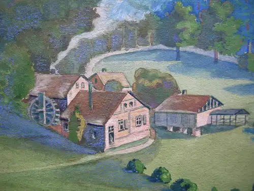 Mühle in Daisbach bei Niedernhausen Hessen Wiesbaden Gouache um 1920