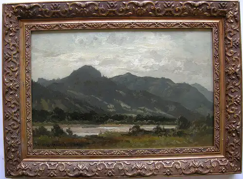 Fritz Halberg-Krauss (1874-1951) Isar bei Tölz Lengries Öl Platte 1920 signiert