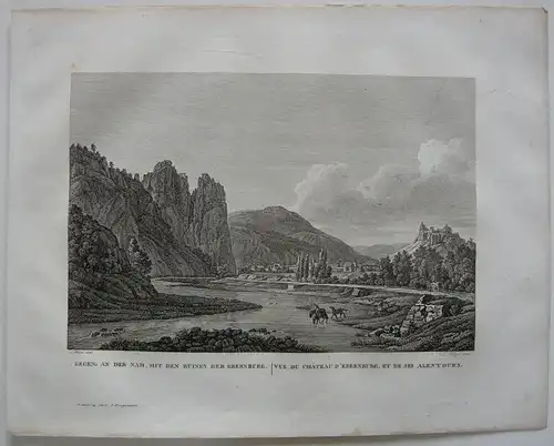Gegend an der Nahe Ebernburg Orig Kupferstich J. Roux 1822 Rheinland Pfalz