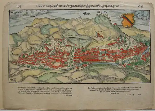 Salins-les-Bains Borgogne France kolor Orig Xylografie Holzschnitt Münster 1580