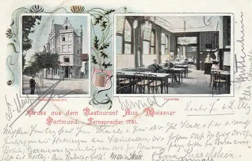 AK Dortmund Restaurant Aug. Meissner Inneres gel 1903