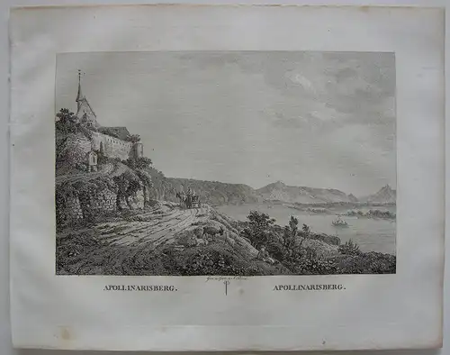 Apollinarisberg Rhein Orig Kupferstich J. Roux 1822 Rheinland Pfalz