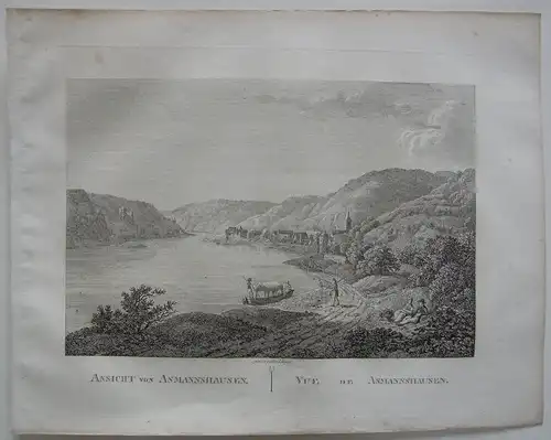 Assmannshausen Rhein-Taunus Ansicht Rhein Orig Kupferstich J. Roux 1822 Hessen